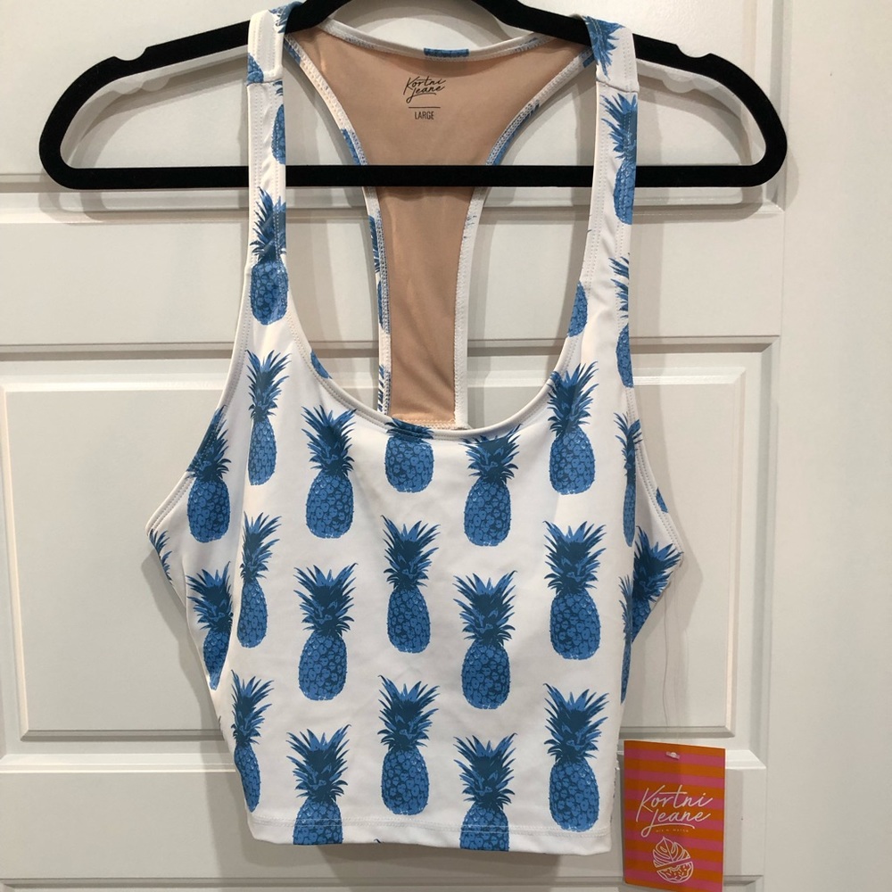 Kortni Jeane Pineapple Print Racerback Swim Top NWT